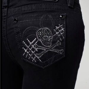 Miss Me Black Boot Cut Jeans with Silver Skull Design